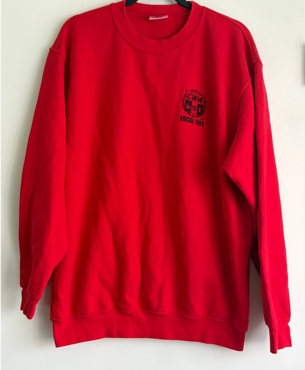 Bayside CWA Local 1101 Crewneck Sweatshirt Red XL Union Made USA Cotton Fleece